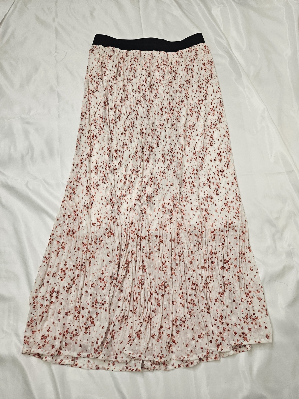 Adrianna Papell Black-Waist Cream Maxi Skirt with Red Floral Print Boho Office